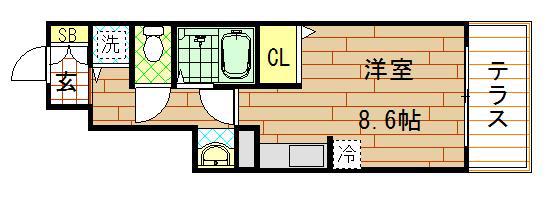 アローハイム(ワンルーム/1階)の間取り写真