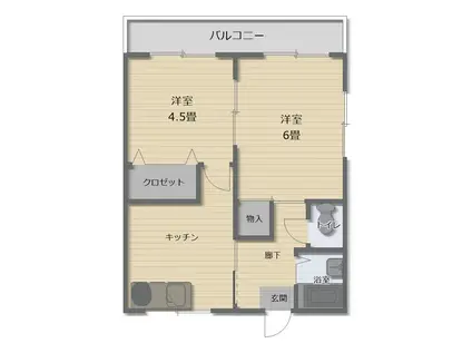 コーポはざま(2K/2階)の間取り写真