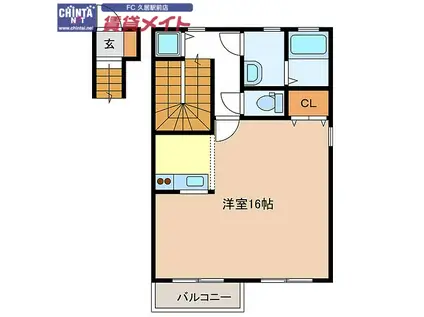 ヴィーノロッソ(ワンルーム/2階)の間取り写真