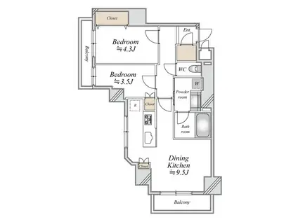 CLASSEUM飯田橋 クラシアム飯田橋(2DK/4階)の間取り写真