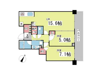 シティタワー神戸三宮(2SLDK/51階)の間取り写真