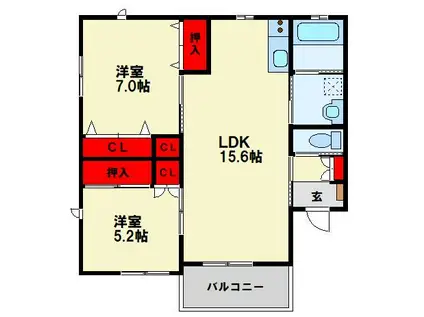 ウェルカーサ陣原(2LDK/2階)の間取り写真