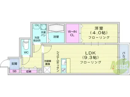 シャンテ南仙台(1LDK/1階)の間取り写真