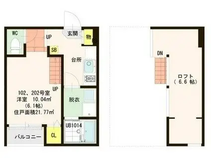 ハーモニーテラス九産大前II(1K/1階)の間取り写真