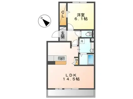 エクセラB(1LDK/3階)の間取り写真