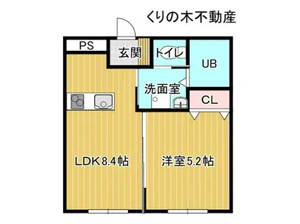 リュヌ・ド・ミエル(1LDK/1階)の間取り写真