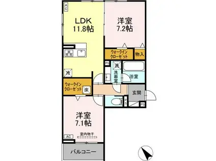 カーサ・セレナ(2LDK/1階)の間取り写真