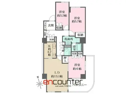 アス西早稲田二街区南ウイング(3LDK/11階)の間取り写真