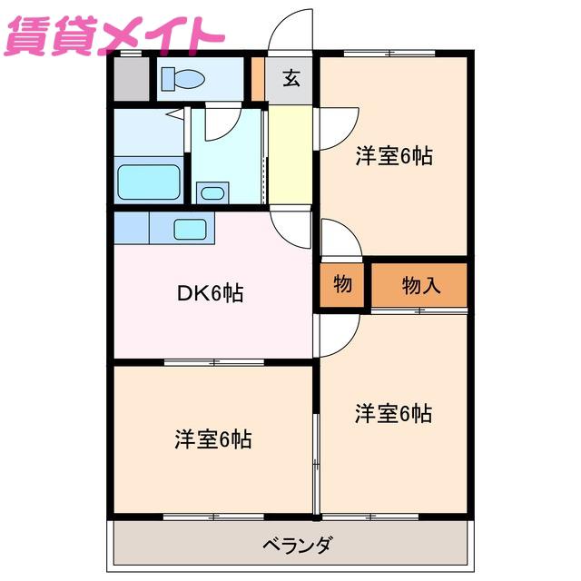 ヴィラスズカ(3DK/1階)の間取り写真
