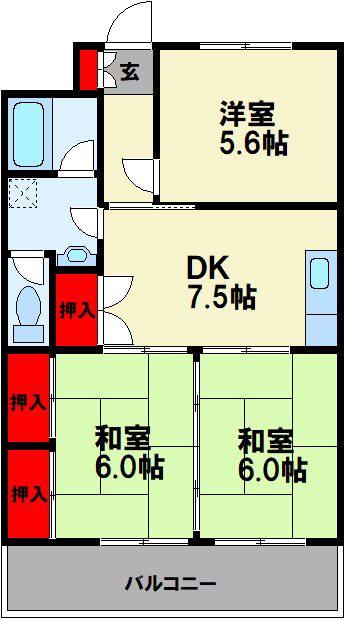 シャトレ和(3DK/4階)の間取り写真