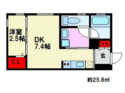 フェリオ高宮(1DK/1階)の間取り写真