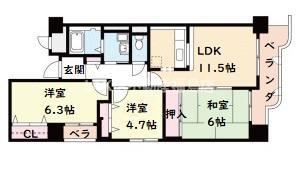 ファミーユ西梅田(3LDK/8階)の間取り写真