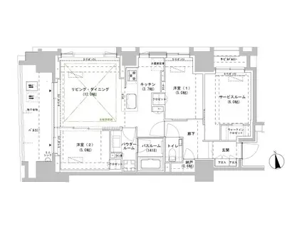 パークスフィア牛込神楽坂(2SLDK/10階)の間取り写真