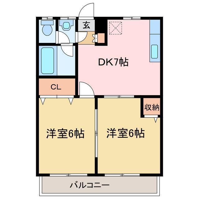 ソシアサニーヒル(2DK/2階)の間取り写真