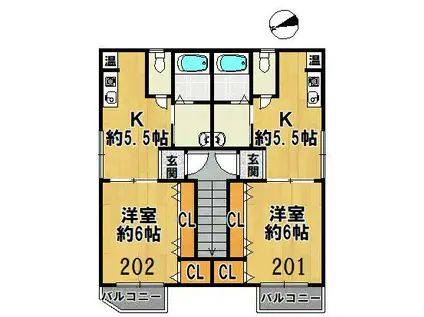 アライブコートKAMO(1K/2階)の間取り写真