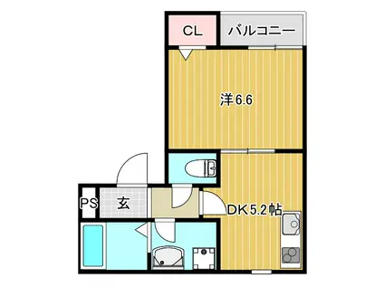 ペルルブランシェ甲子園九番町(1DK/1階)の間取り写真