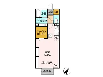 D-ROOM FIORE ”S”(ワンルーム/1階)の間取り写真