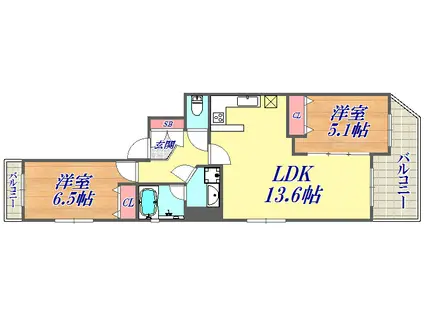 プレディオ・セイコーⅡ(2LDK/5階)の間取り写真