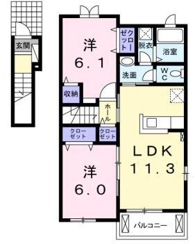 ポム・ダムールA(2LDK/2階)の間取り写真