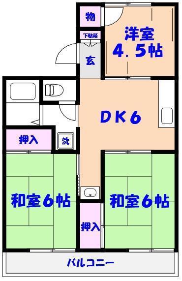 サンハイツI(3DK/2階)の間取り写真
