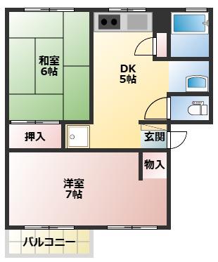ソファレ美苑(2DK/1階)の間取り写真