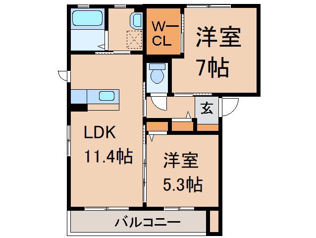 JR和歌山線 下井阪駅 徒歩38分 2階建 築14年(2LDK/2階)の間取り写真