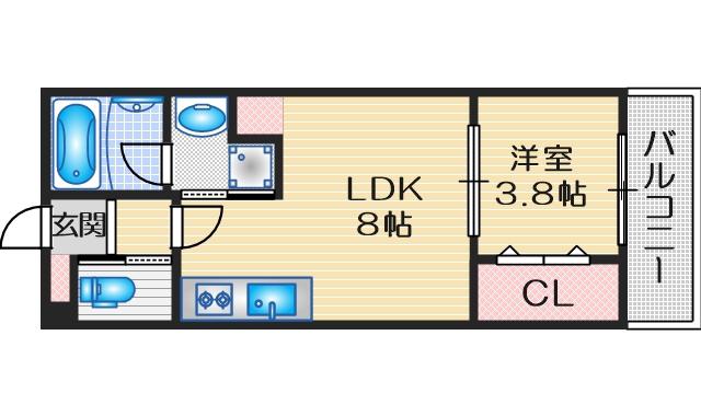 クレセント江坂(1LDK/1階)の間取り写真