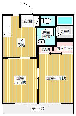 サンモールフラット椿(2K/1階)の間取り写真