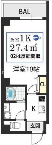ヴィラナリー大今里(1K/9階)の間取り写真