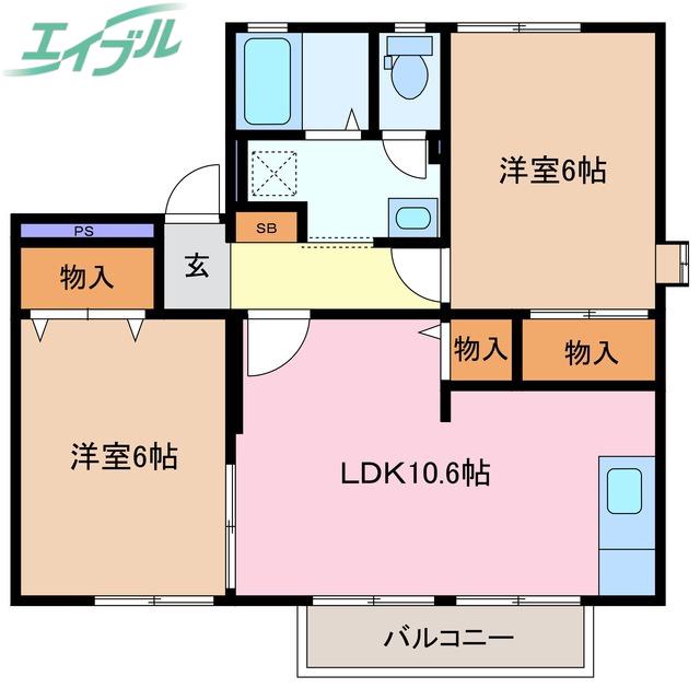 カーサセレーノ B棟(2LDK/2階)の間取り写真