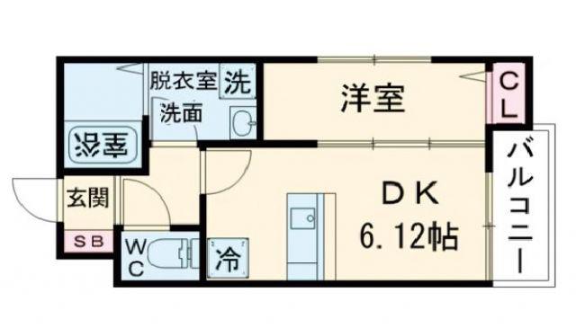 アプロウズ府中町浜田(1DK/2階)の間取り写真