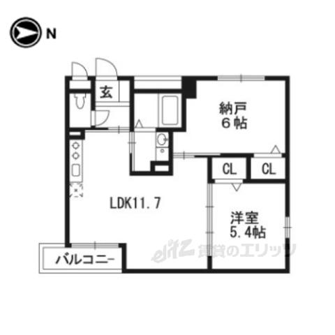 イルソーレ桂1番館(1LDK/4階)の間取り写真