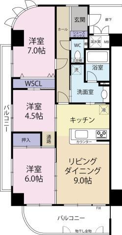 籠屋町アビタシオンII(3LDK/5階)の間取り写真