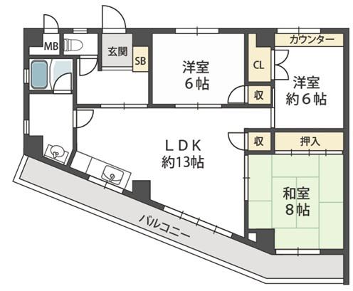 メロディーハイツ(3LDK/4階)の間取り写真