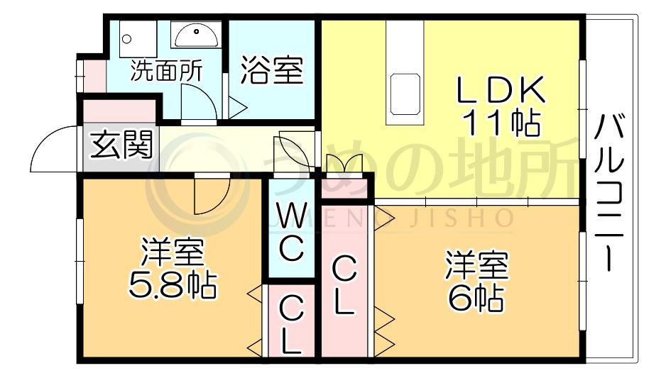 DEARCORT KAWANAMI(2LDK/3階)の間取り写真