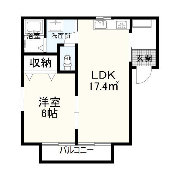 グランコートB(1LDK/2階)の間取り写真