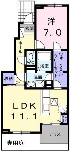 グランソレイユ(1LDK/1階)の間取り写真