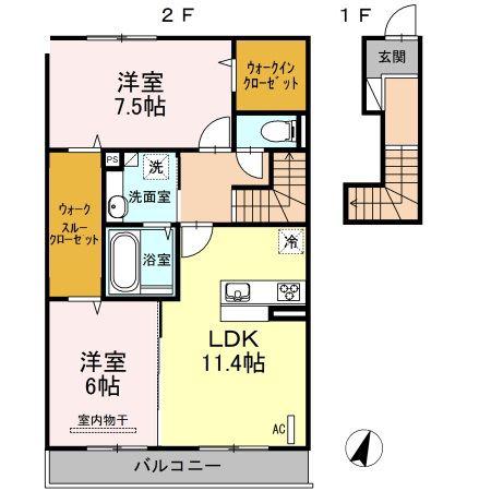 ルーエ雅(2LDK/2階)の間取り写真
