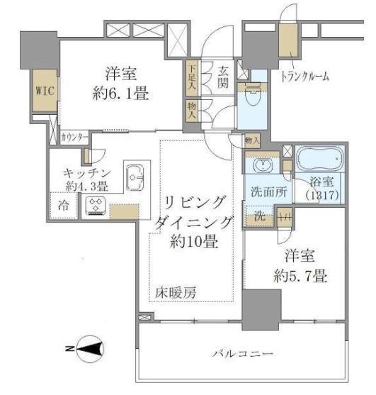 ブリリアタワー上野池之端(2LDK/7階)の間取り写真