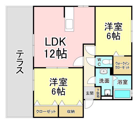 グリーンコート楽 A棟(2LDK/1階)の間取り写真