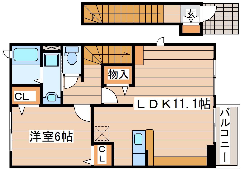 フルール中山(1LDK/2階)の間取り写真