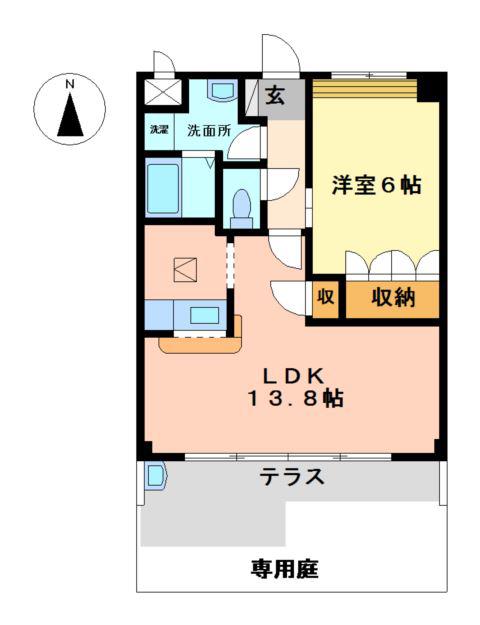 グランディール四条A棟(1LDK/1階)の間取り写真