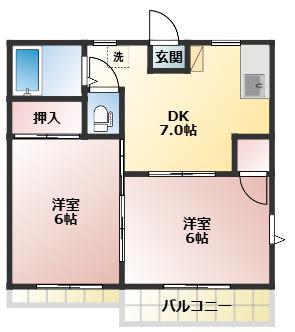 フォーブル鍵山B(2DK/2階)の間取り写真