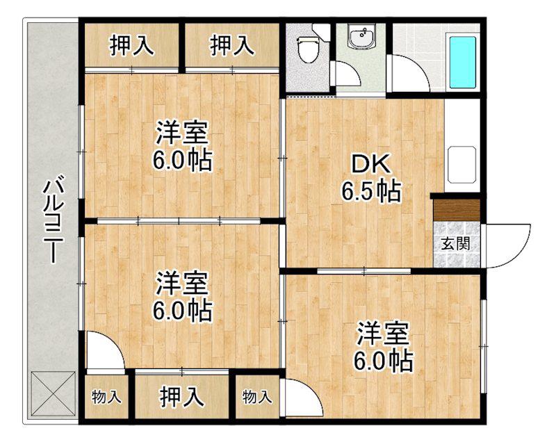 ガーデン津福(3DK/1階)の間取り写真