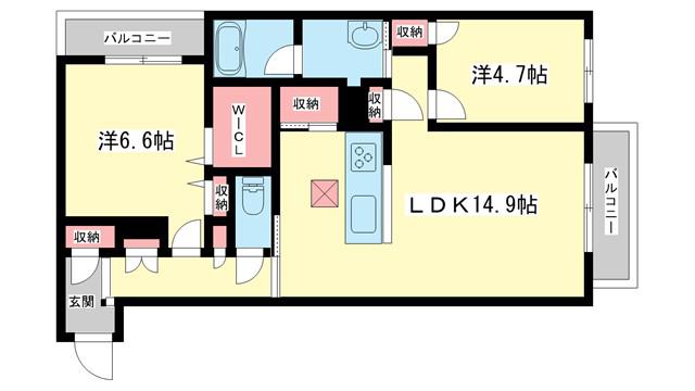 テラッセ奈良公園(2LDK/1階)の間取り写真
