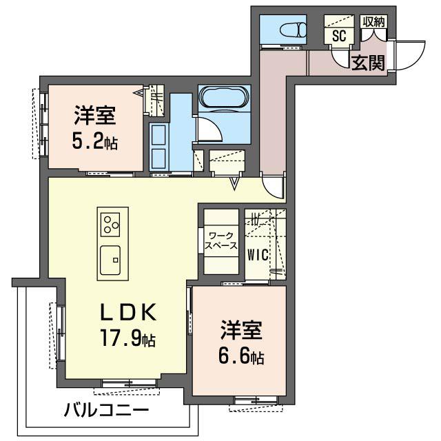 ウィステリア所沢(2LDK/3階)の間取り写真