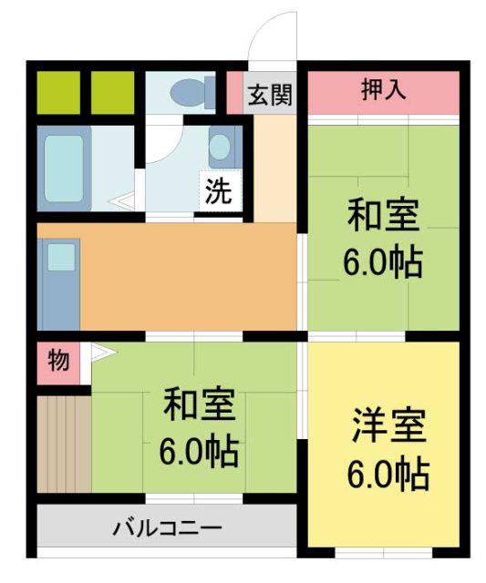 西宮ルモン(3DK/2階)の間取り写真