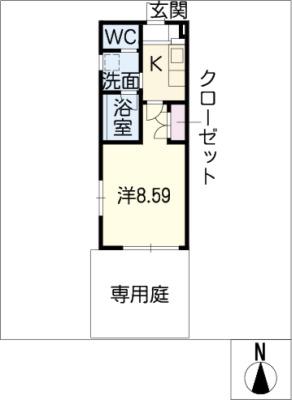 アールズコート明が丘(1K/1階)の間取り写真
