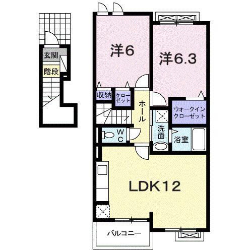 ラ・カーサ(2LDK/2階)の間取り写真
