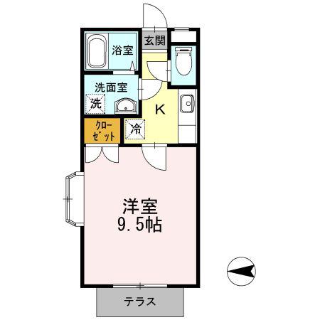 グリーンヒル(1K/1階)の間取り写真